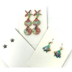Tropical Earrings Set: Starfish Fish & Shell Dangle‎ Designs